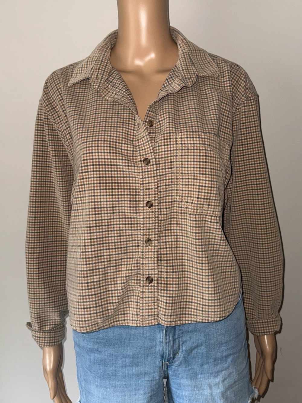 American Eagle Outfitters Plaid Button-Down Shirt - Tan, Brown